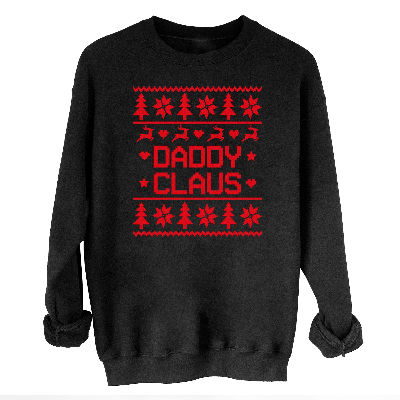 Claus Family Names Pattern Christmas Sweater - Christmas Jumper Sweatshirt - Black - All Sizes