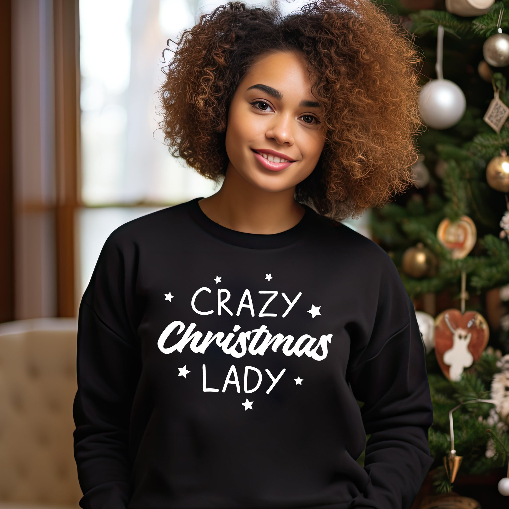 Crazy Christmas Lady Christmas Sweater - Christmas Jumper Sweatshirt - All Sizes