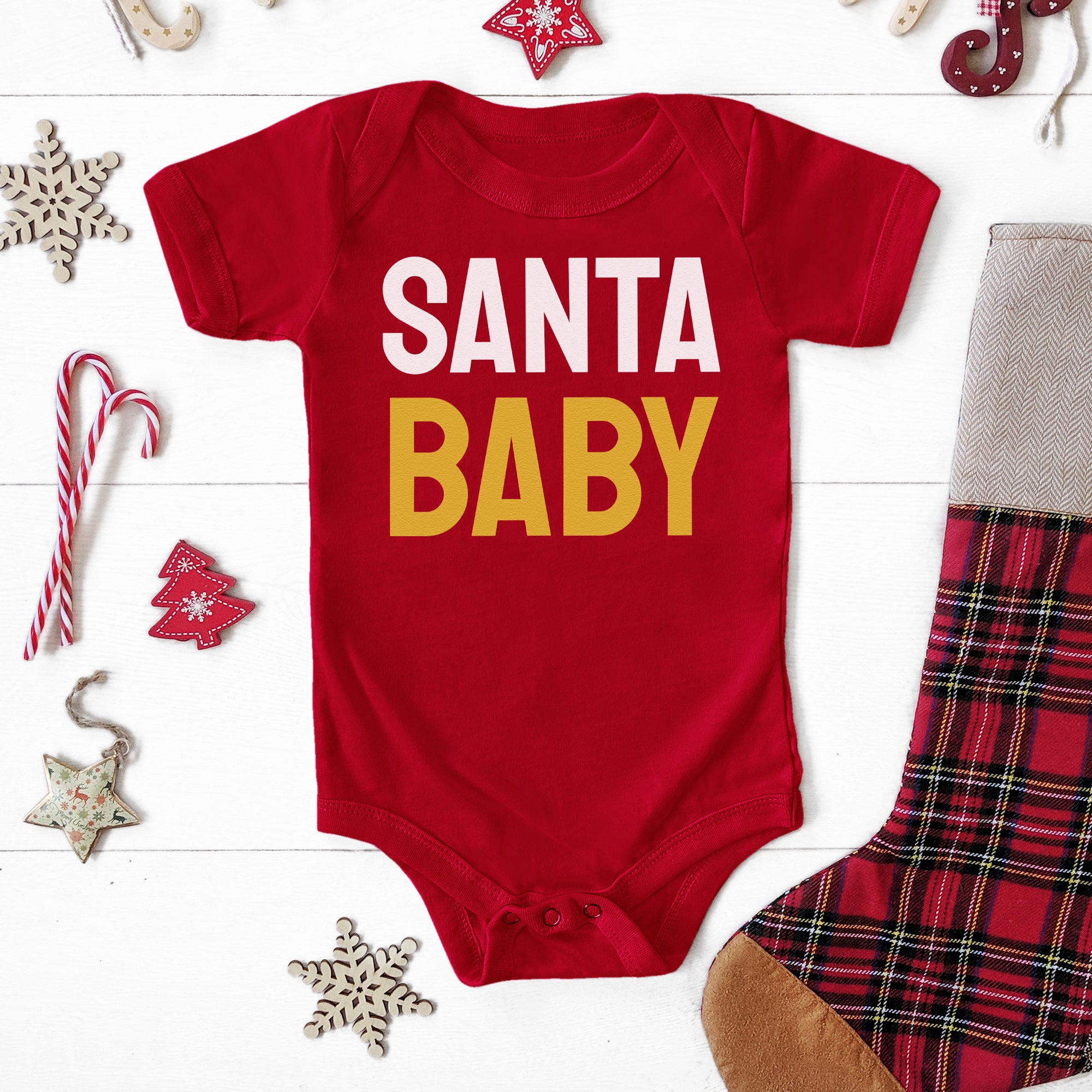 Santa Baby In White & Gold - Baby Bodysuit / Baby T-Shirt