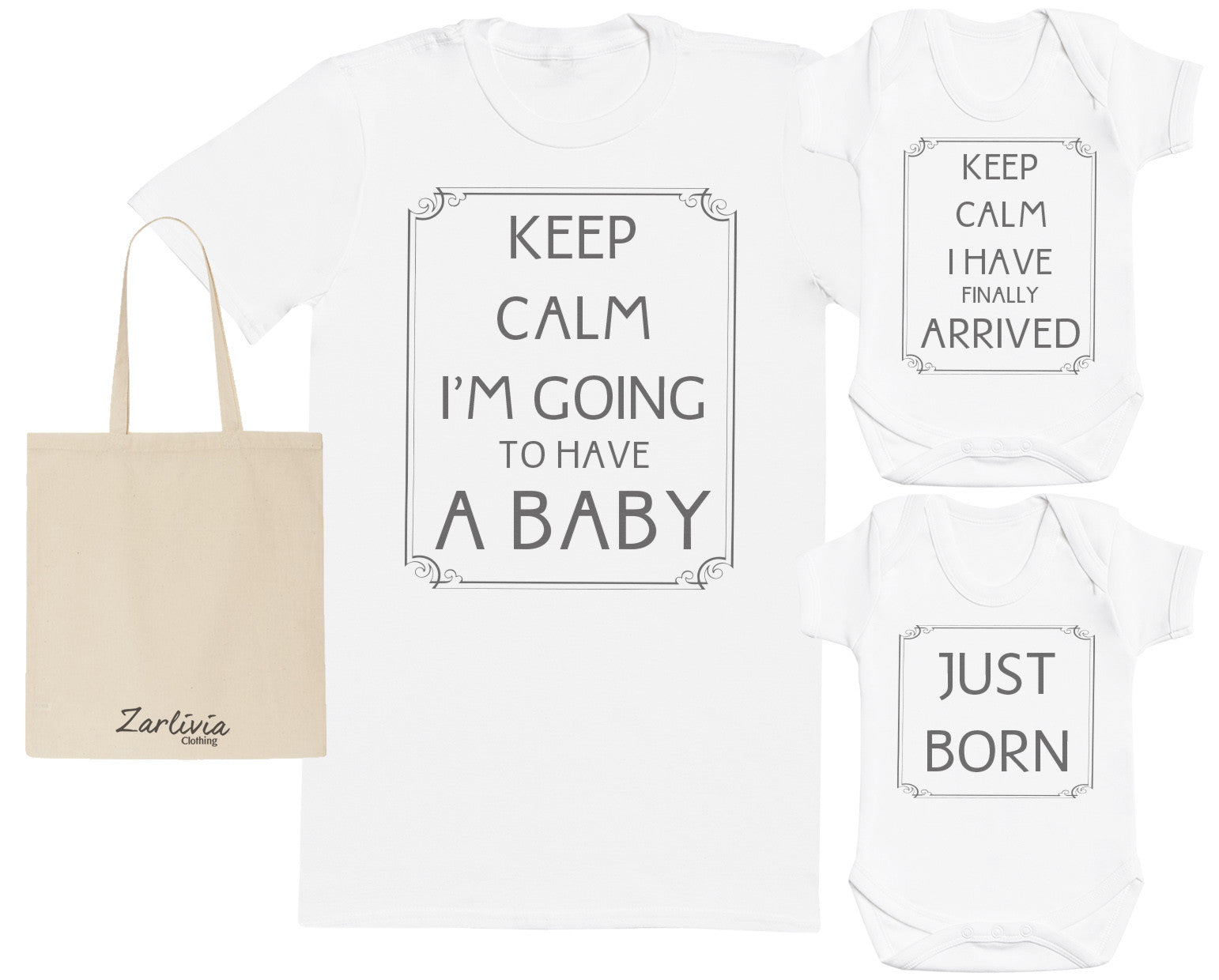 Keep Calm, Having A Baby Maternity Hospital Gift Set Bag with Hospital T-Shirt & New Baby Bodysuit
