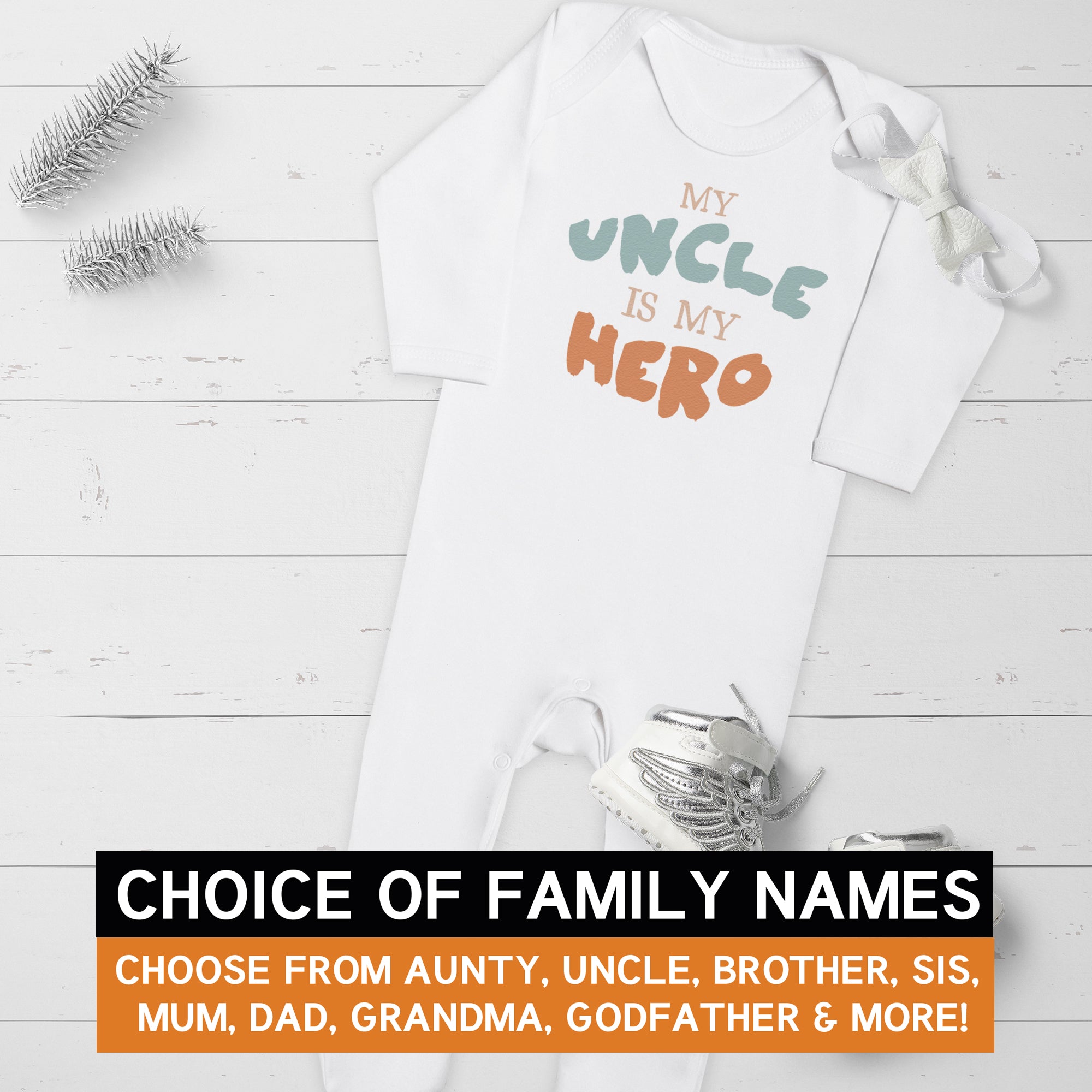 Pick A Family Name - Is My Hero Mummy, Auntie, Grandad and more - Baby Romper