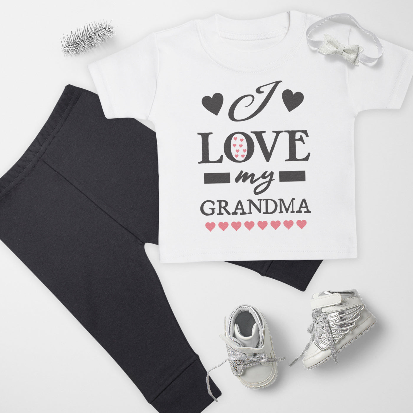 Pick A Family Name - Love Mummy, Auntie, Grandad and more Pink Hearts - Baby Outfit Set