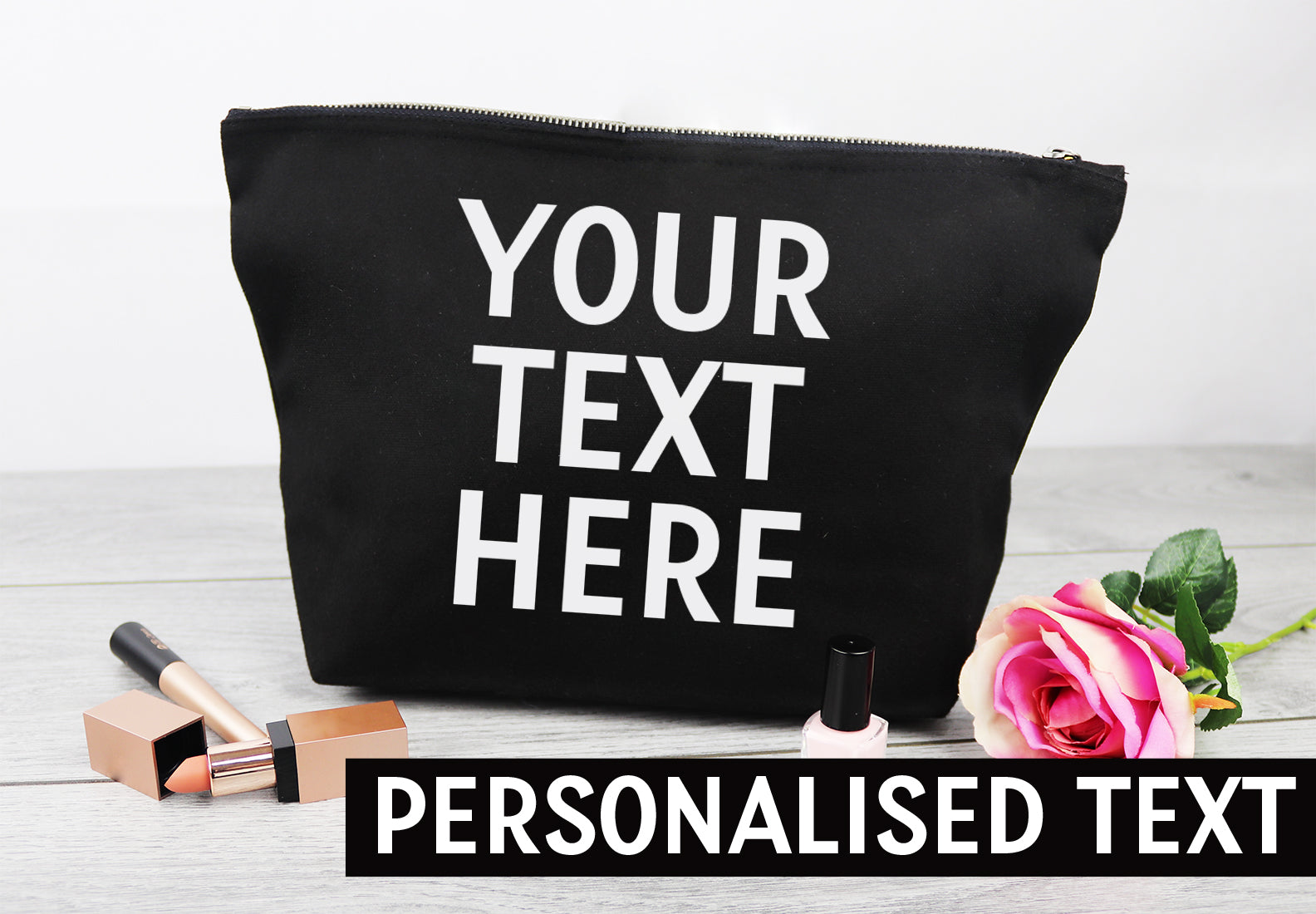 PERSONALISED Your Own Text or Name - Canvas Accessory Make Up Bag
