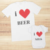 I Love Beer & I Love Milk - T-Shirt & Bodysuit / T-Shirt - (Sold Separately)