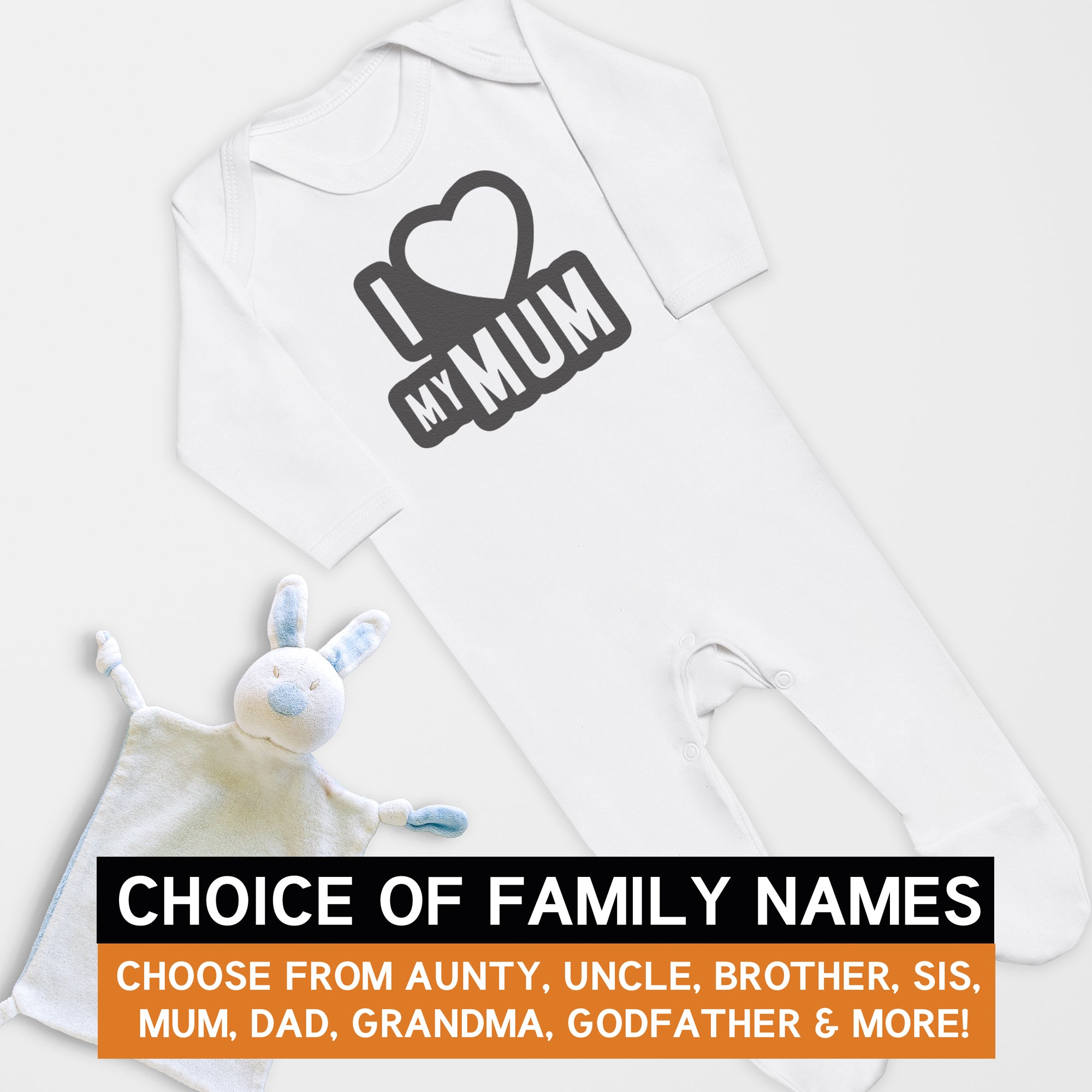 Pick A Family Name - I Heart My Mummy, Auntie, Grandad and more - Baby Romper