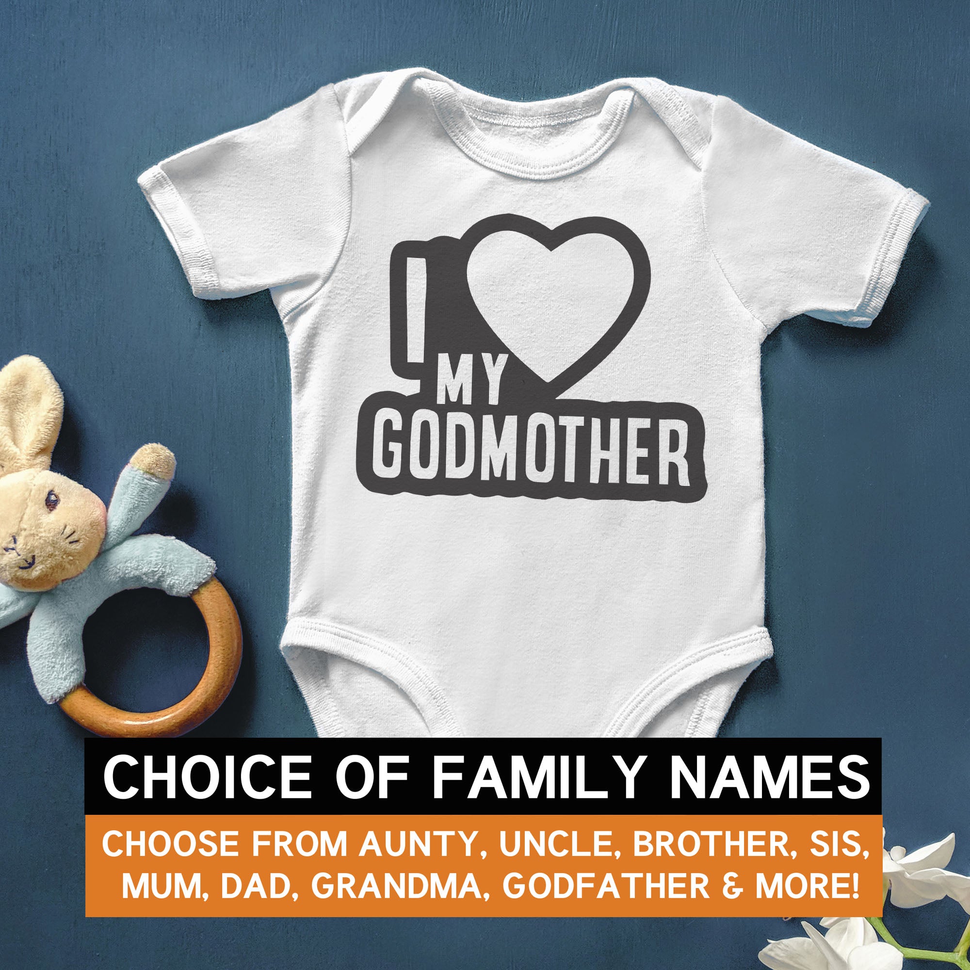 Pick A Family Name - Black Outline I Love My Mummy, Auntie, Grandad and more - Baby Bodysuit