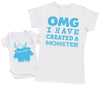 OMG I've Created A Blue Monster! - Baby T-Shirt & Bodysuit / Mum T-Shirt Matching Set - (Sold Separately)