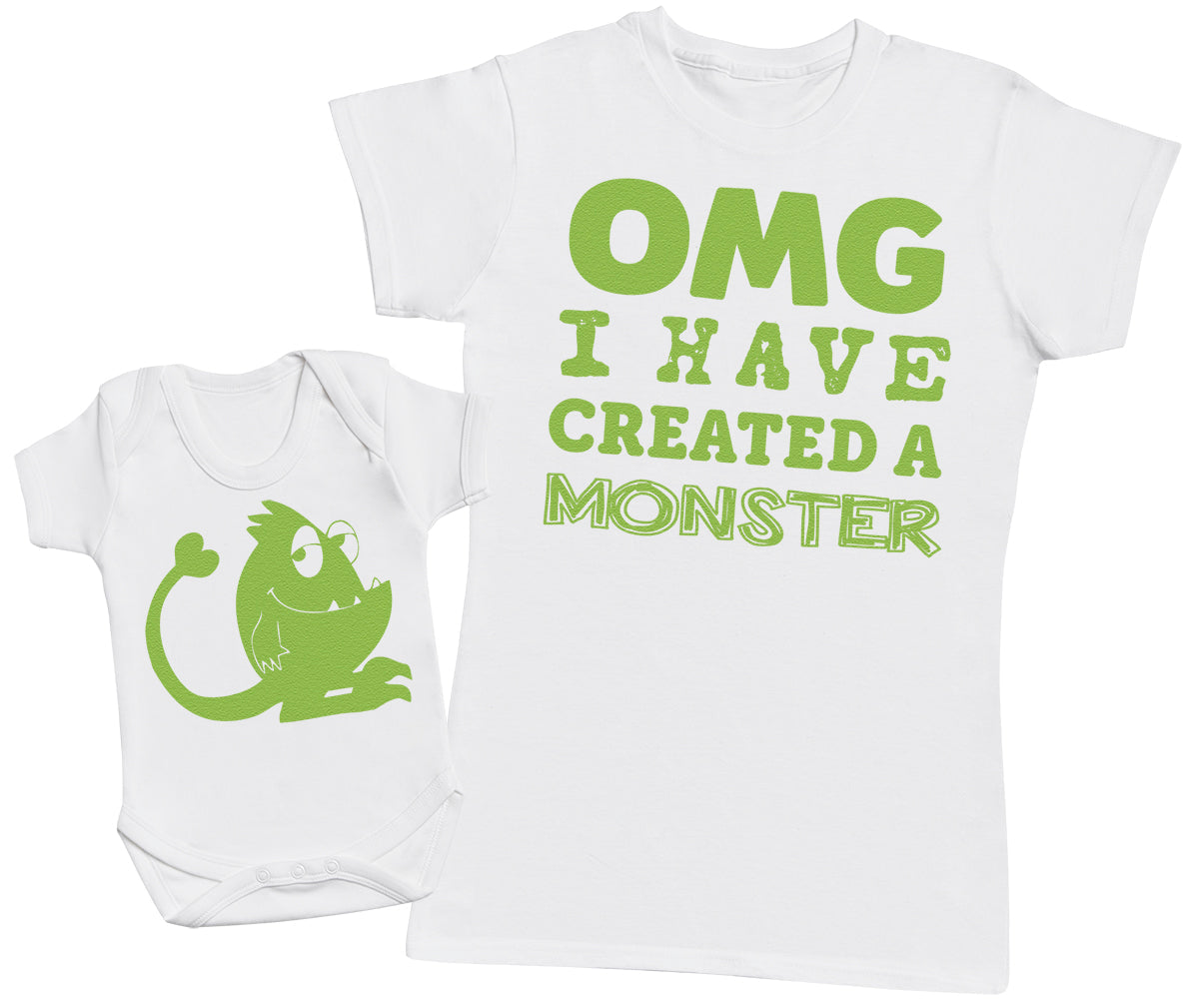 OMG I've Created A Green Monster! - Baby T-Shirt & Bodysuit / Mum T-Shirt Matching Set - (Sold Separately)